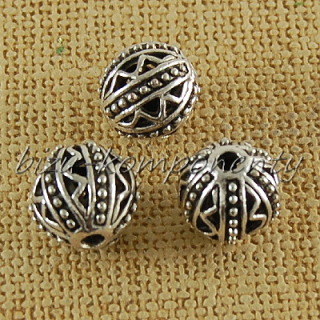 Kovový korálek, dutý, stříbrná barva 11mm, 1ks