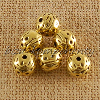 Kovový korálek, zlatá barva, 8mm, 5ks